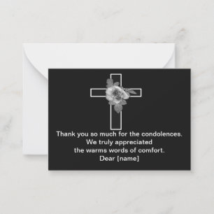 Cross And Flower On Dark After Funeral Thank You Card