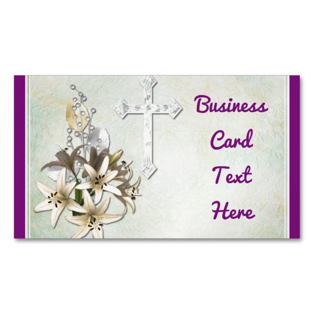 Cross And Flowers Magnetic Business Card (Front)