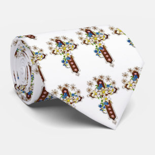 Cross And Flowers Neck Tie