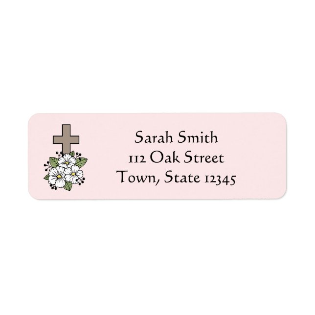 Cross and Flowers Personalised Return Address (Front)