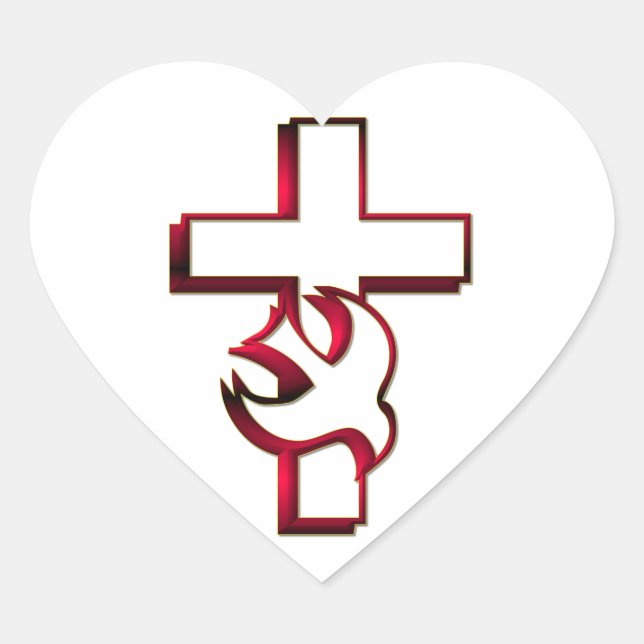 Cross and Holy Spirit / Holy Ghost Heart Sticker (Front)