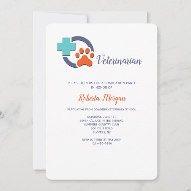 Cross and Paw Veterinarian Graduation Party Invitation (Front)