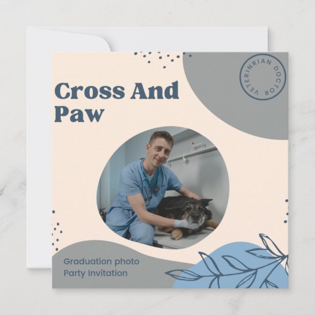 Cross And Paw Veterinarian Photo Graduation Party Invitation (Front)