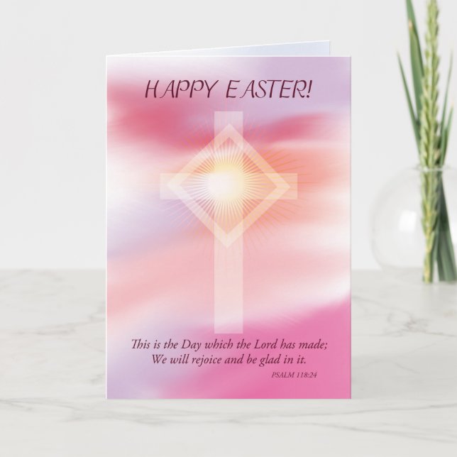 Cross and Pink Sky Easter Holiday Card (Front)