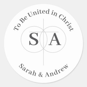 Cross and Rings Monogram Wedding Classic Round Sticker