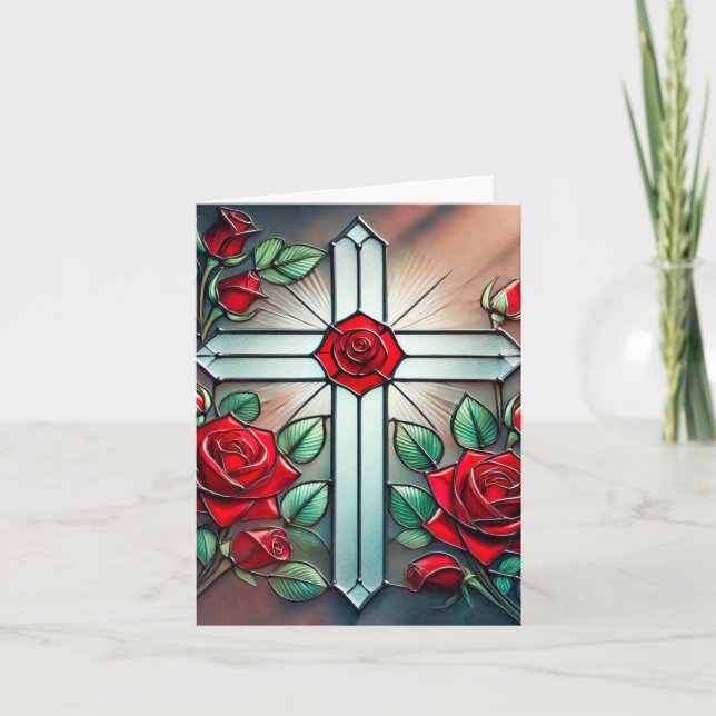 Cross and Rose Note Card (Front)