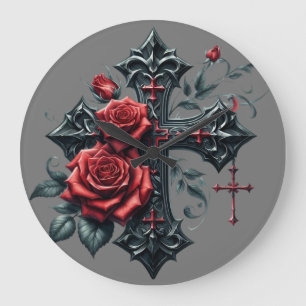 Cross and Roses wall clock
