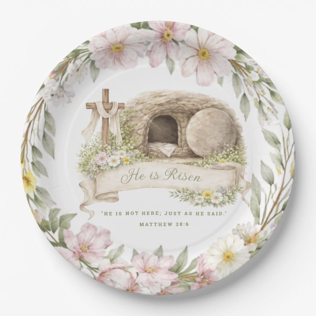 Cross and Tomb | Resurrection Day  Paper Plate (Front)