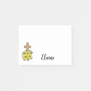 Cross and Yellow Flowers Personalised  Post-it Notes