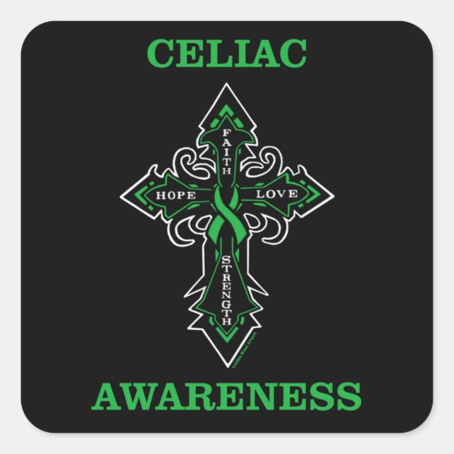 Cross/Awareness...Celiac Square Sticker (Front)