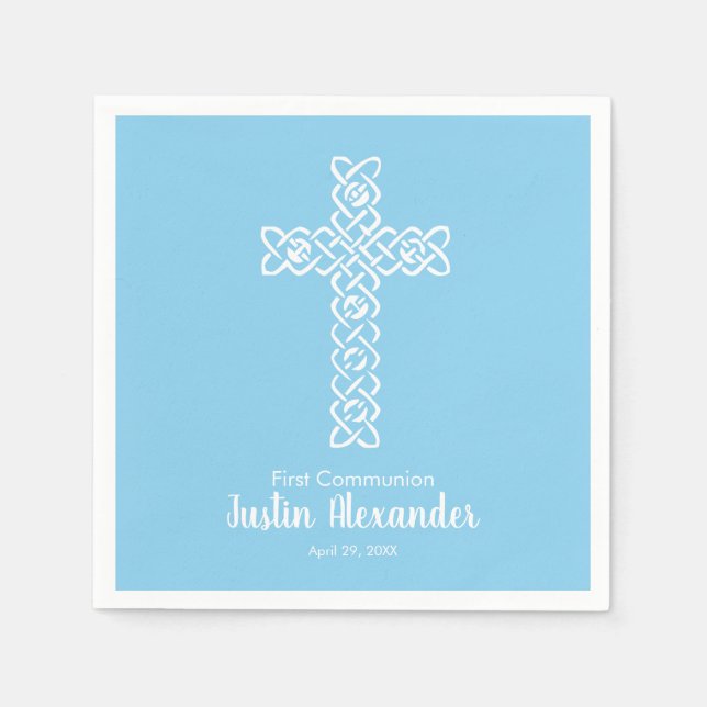 Cross | Baby Blue Communion Baptism Christening Napkin (Front)