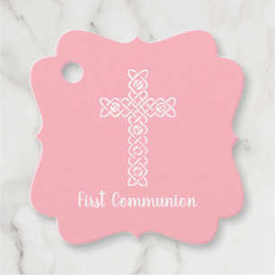 Cross Baby Pink Communion Baptism Christening Favour Tags