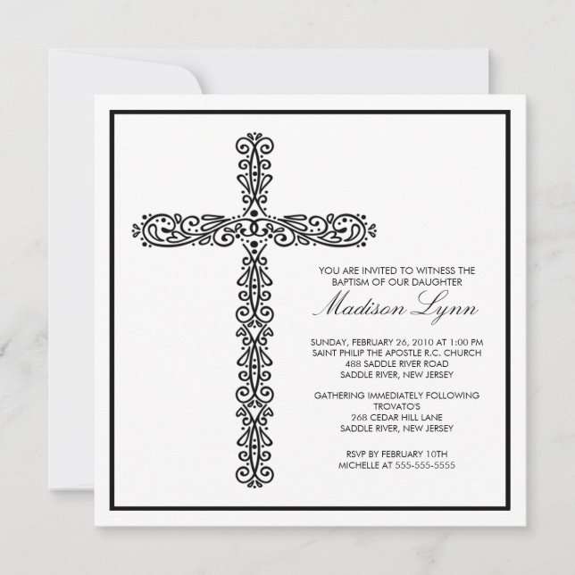 Cross Baptism Christening Baby Baptism Inviation Invitation (Front)
