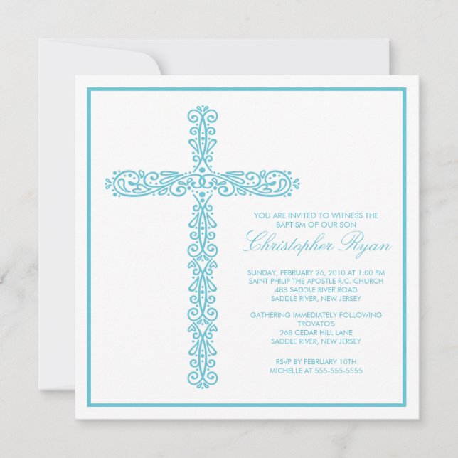 Cross Baptism Christening Boy Baptism Inviation Invitation (Front)
