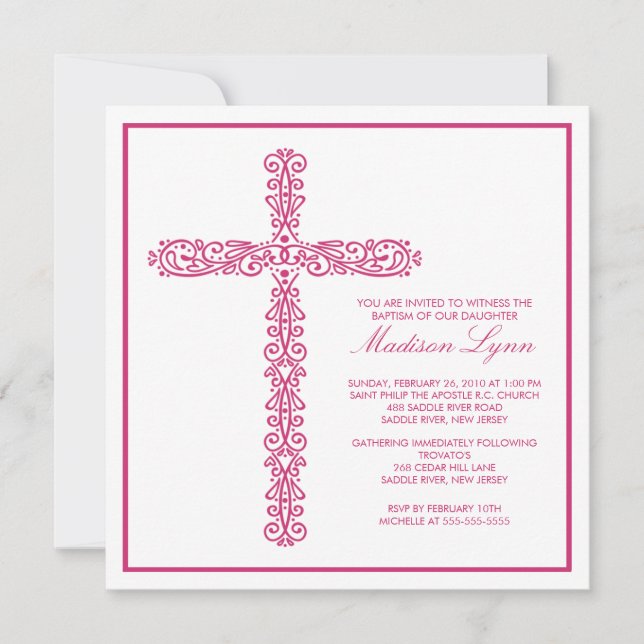 Cross Baptism Christening Girl Baptism Inviation Invitation (Front)
