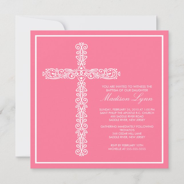 Cross Baptism Christening Girl Baptism Inviation Invitation (Front)