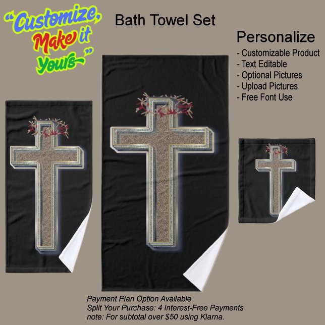 Cross Bathroom Towel Set Black Background (Cross Bathroom Towel Set Featuring a Black Background.)