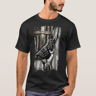 Cross Behind US Flag Religious God Jesus Patriotic T-Shirt