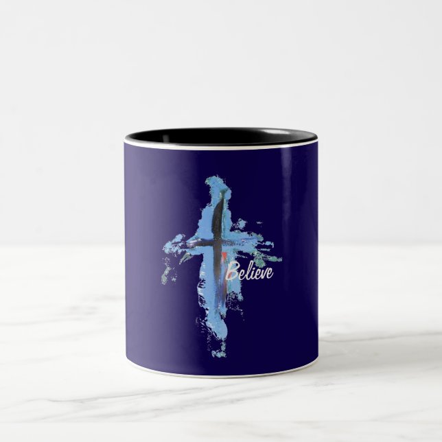 Cross Believe Dark Blue Two-Tone Coffee Mug (Center)