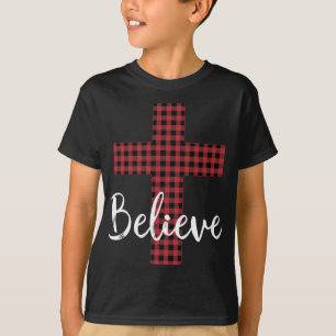 Cross Believe Jesus Buffalo Plaid Christian Christ T-Shirt