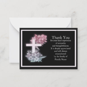Cross Between Flowers After Funeral Thank You Card