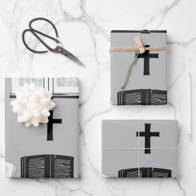 Cross & Bible Reverence Wrapping Paper Sheet (Front)