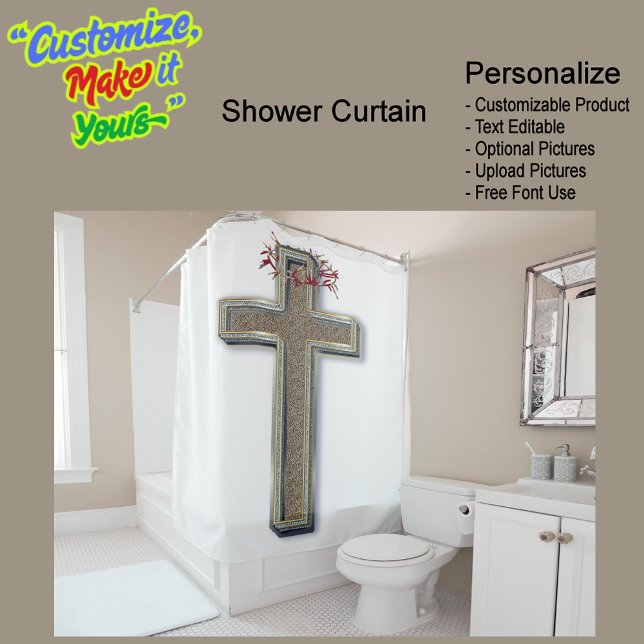 Cross Biblical Shower Curtain White Background (Cross Biblical Shower Curtain Featuring White Background.)