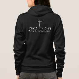 Cross & "Blessed" Black ZIP-UP Quoted Hoodie