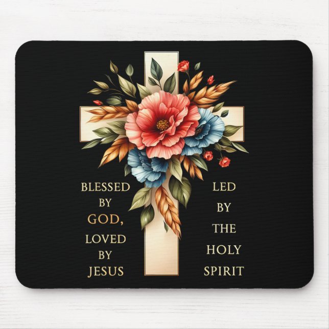 Cross Blessed Blessed By God Loved By Jesus Funny  Mouse Mat (Front)