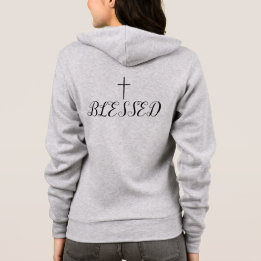 Cross & "Blessed" Grey ZIP-UP Quoted Hoodie