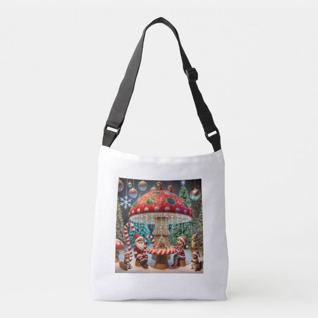 Cross Body Bag: Christmas Mushroom Design Crossbody Bag (Front)