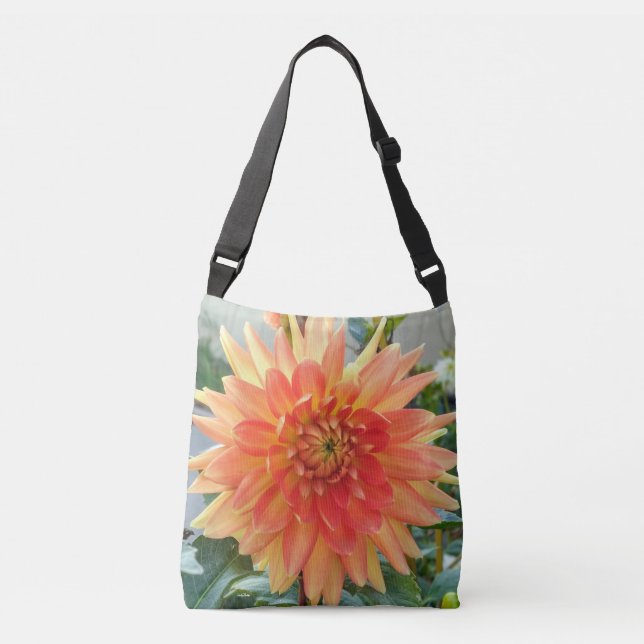 Cross body bag with orange dahlias (Front)