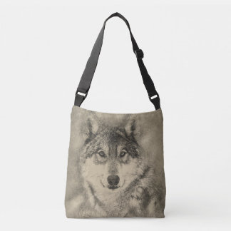 Cross Body Bag with Timber Wolf Illustration