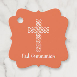 Cross Bright Peach Communion Baptism Christening Favour Tags