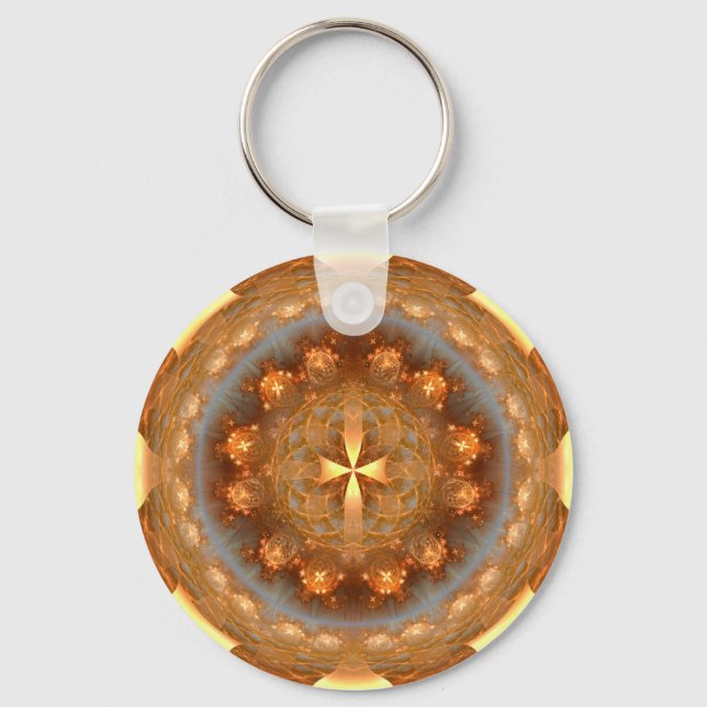 Cross bright round ornament key ring (Front)