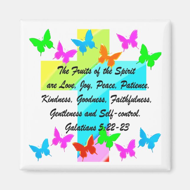 CROSS & BUTTERFLY GALATIANS 5 FRUIT OF THE SPIRIT MAGNET (Front)