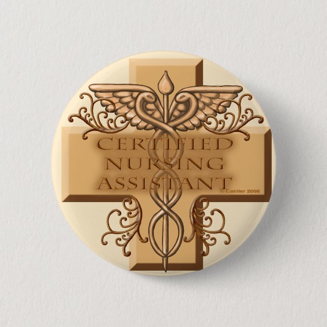 Cross Caduceus CNA Nurse 6 Cm Round Badge (Front)