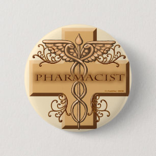 Cross Caduceus pharmacist 6 Cm Round Badge