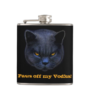 Cross Cat says Paws off my Vodka! Hip Flask