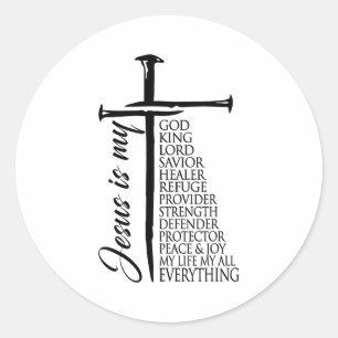 Cross Christian Christ Jesus Is My God King Lord A Classic Round Sticker