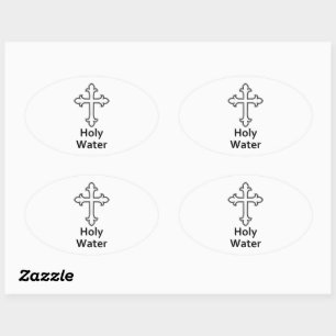 Cross Christian Church Holy Water Oval Sticker