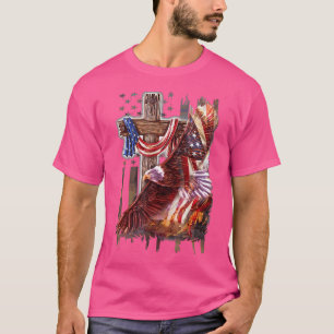 Cross Christian Jesus Eagle Flag American T-Shirt