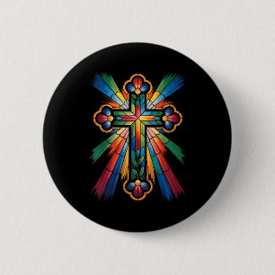 Cross Colorful Christian Religous 6 Cm Round Badge