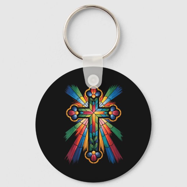 Cross Colorful Christian Religous  Key Ring (Front)