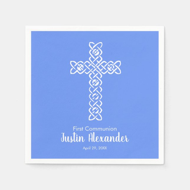 Cross | Cornflower Blue Communion Baptism Christen Napkin (Front)