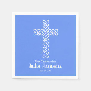 Cross Cornflower Blue Communion Baptism Christen Napkin