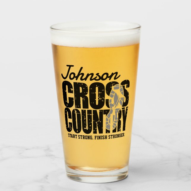 Cross Country ADD TEXT Runner Running Team Player Glass (Front Filled)