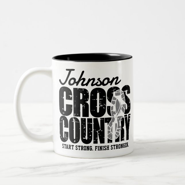 Cross Country ADD TEXT Runner Running Team Player Two-Tone Coffee Mug (Left)