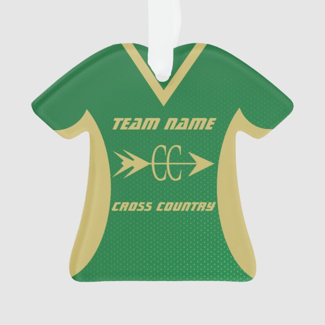 Cross Country Green and Gold Sports Jersey Ornament (Front)
