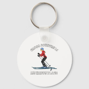 Cross Country Is My Happy Place Ski Lovers T Shirt Key Ring